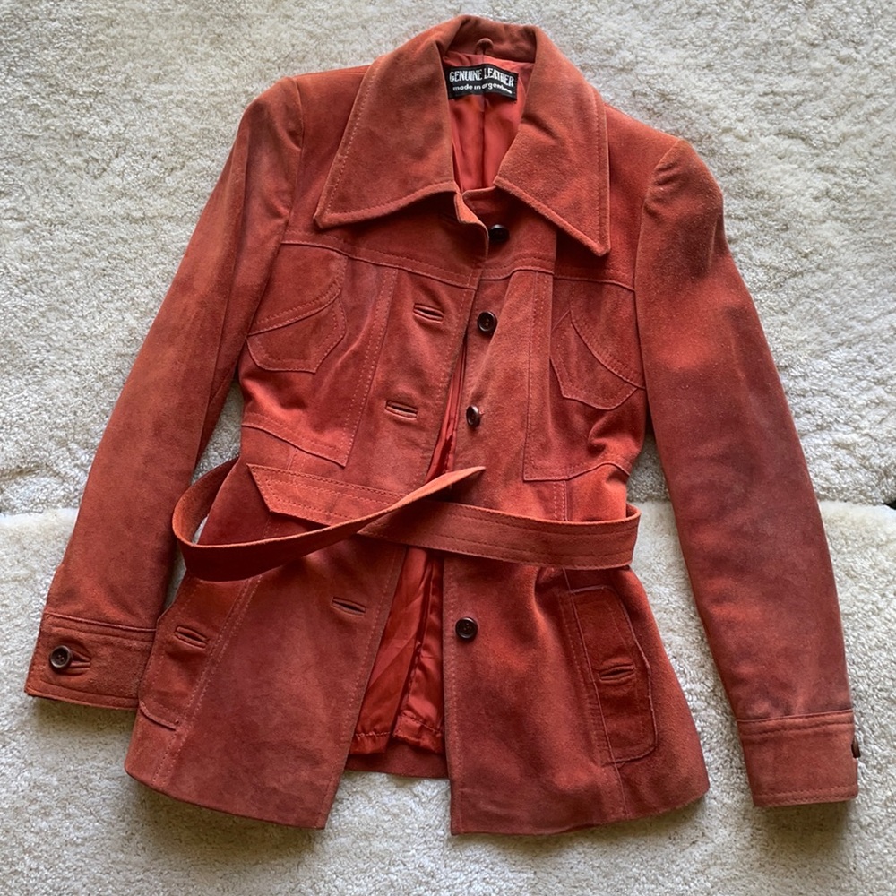 Vintage Orange Leather Coat